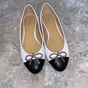 Michael Kors Black and White Silver Bow Flats